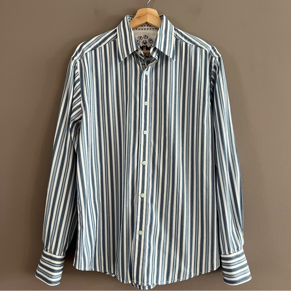 Robert Graham Long Sleeve Shirt Button Up Blue Striped Flip Cuff Casual Size M
